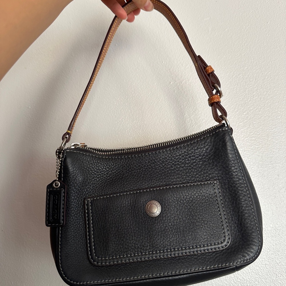 Black Leather Shoulder Bag by Coach